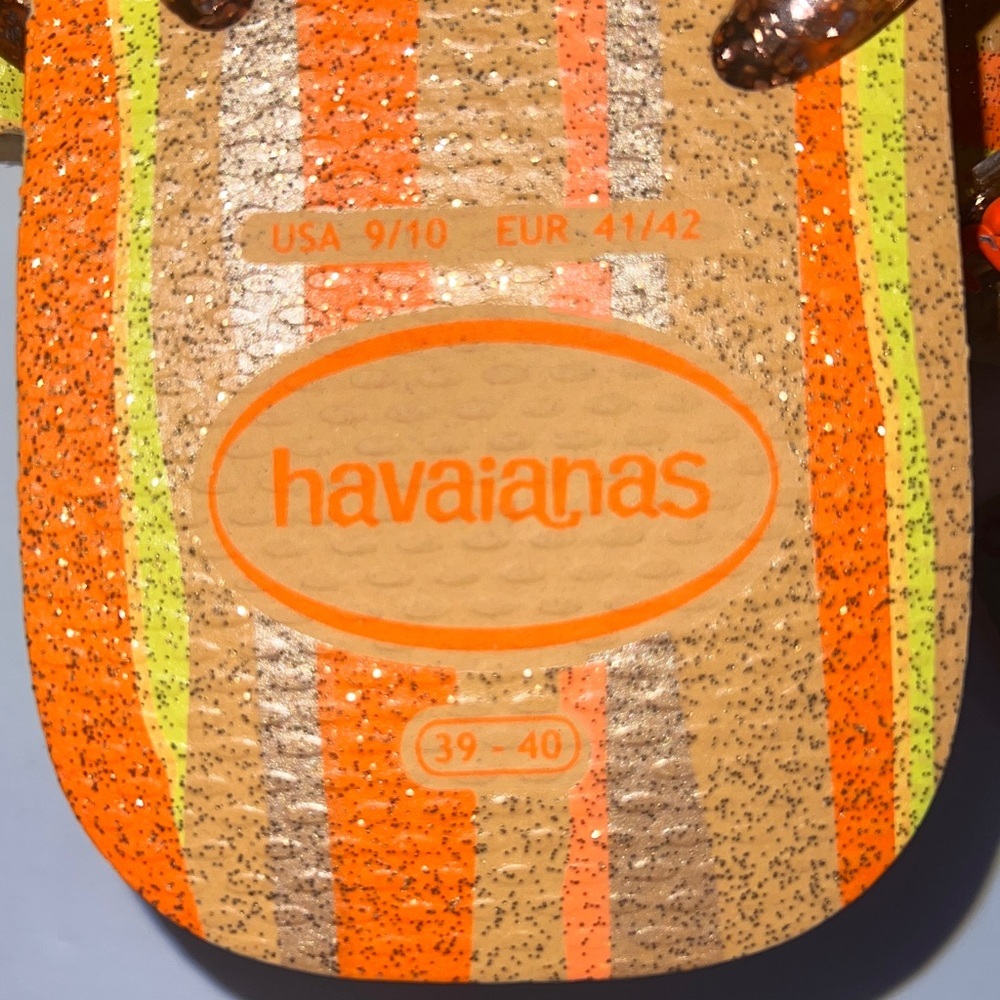 NWT Havaianas Slim Square Folia Flip Flops Glitter Striped Wom 9/10 Peach Orange - Picture 14 of 14
